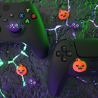 PlayVital Halloween Thumb Grip Caps for Nintendo Switch 2 Pro, Switch Pro Controller, Joystick Caps Cover for ps5, Edge, ps4, Xbox Series X/S, Xbox One, Elite Series 2 Controller - Pumpkin Bat - color: Pumpkin Bat