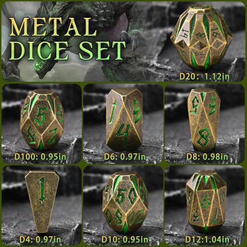 ZHOORQI Metal DND Dice Stonehenge Polyhedral Die Set for RPG(Bronze Green | D and D Dice, 7Pcs/Set Unique Cool Dice, Perfect Dice Gifts for Dungeons and Dragons RPG Role Play Games - color: Bronze Green