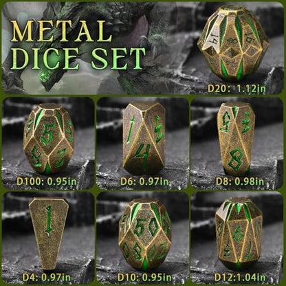 ZHOORQI Metal DND Dice Stonehenge Polyhedral Die Set for RPG(Bronze Green | D and D Dice, 7Pcs/Set Unique Cool Dice, Perfect Dice Gifts for Dungeons and Dragons RPG Role Play Games - color: Bronze Green