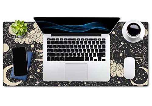 SSOIU Astrology Sun with Moon Mouse Pad 35.5 X 15.7 Inch XXL Black Full Desk Mousepad Extended Large Non-Slip Rubber Base Waterproof Big Keyboard Mat with Stitched Edges for Gaming and Office - color: Astrology Sun With Moon