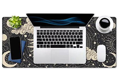 SSOIU Astrology Sun with Moon Mouse Pad 35.5 X 15.7 Inch XXL Black Full Desk Mousepad Extended Large Non-Slip Rubber Base Waterproof Big Keyboard Mat with Stitched Edges for Gaming and Office - color: Astrology Sun With Moon