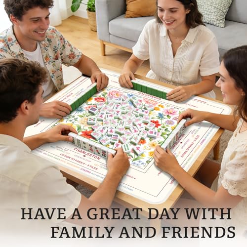 Flower Mahjong Table Mat, Non-Slip Noise Reduction Mah Jong Mat with Carrying Bag, Game Table Cover for Mahjongs Poker Card, Festival Birthday Gift for Mahjong Lovers, 31x 31In - color: Colorful-flower