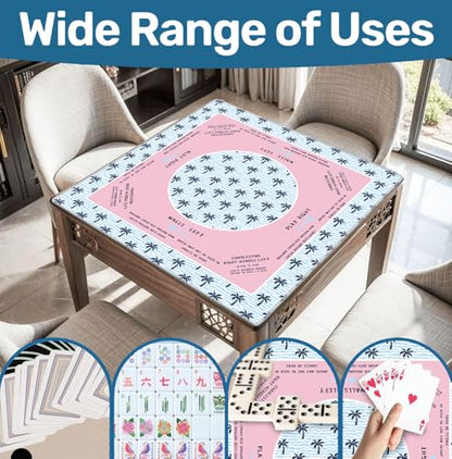 Tropical Palm Tree Mahjong Mat 31.5" x 31.5", Pink and Blue Coastal Beach Non-Slip Noise Reduction Mahjong Table Cover Accessories Supplies for Dominoes Poker Card Board and Tile Games Gifts - color: Tropical Palm Tree