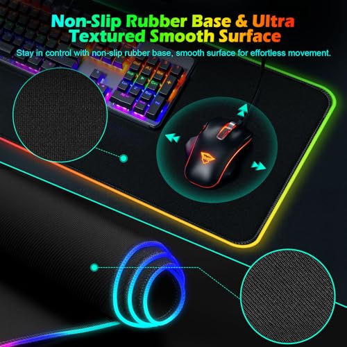 RGB Gaming Mouse Pad with Wireless Charging 15W, XXL Extra Large LED Mousepad 800x300x4mm, 13 Light Modes Mouse Mat Non-Slip Rubber Base, Waterproof Computer Pad for Home Office Gaming Desk Decor