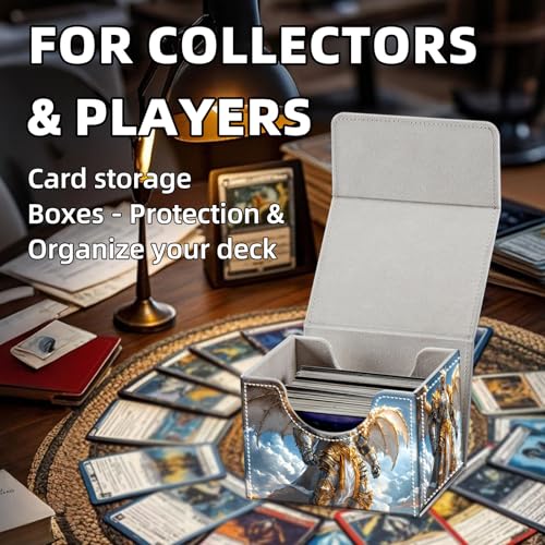 Trading Card Storage Box, Holds 100+ for MTG Cards, PU Leather with Magnetic Closure, Golden Winged Knight in Sky Fantasy Durable Deck Box for Magic the Gathering, Trading Card Games - color: Golden Winged Knight in Sky Fantasy