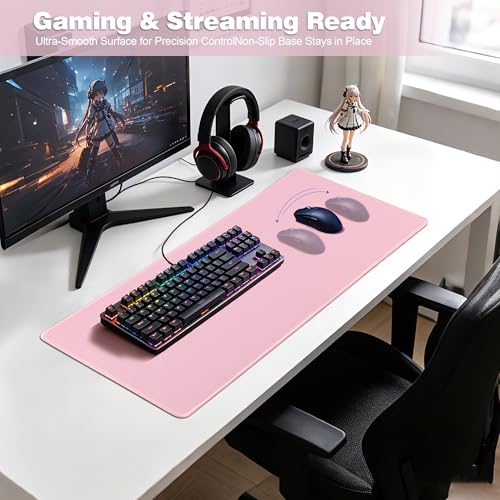 Pink Desk Mat,Large Gaming Mouse Pad 27.5x11.8In(70x30 Pink) | Extended Mouse Pad for Keyboard and Mouse,Non-Slip Rubber Base,Stitched Edges,Smooth Cloth Desk Pad for Gamer/Desktop/Office - color: 70x30 Pinkus