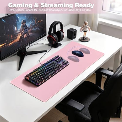 Pink Desk Mat,Large Gaming Mouse Pad 27.5x11.8In(70x30 Pink) | Extended Mouse Pad for Keyboard and Mouse,Non-Slip Rubber Base,Stitched Edges,Smooth Cloth Desk Pad for Gamer/Desktop/Office - color: 70x30 Pinkus