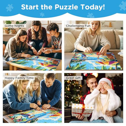 500 Piece Jigsaw Puzzle for Adults, Beach Scenery Jigsaw Puzzle, Chair and Guitar Jigsaw Puzzles, Seaside Lover Challenging Puzzles for Friends Family Activity Game Nights Gifts - style: Sea