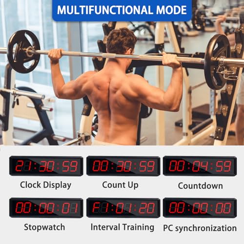 Fitness Timer with Stopwatch Button, Suitable for School/exam/Home Exercise/Gym/Gym SMAHEAT Electronic Fitness Timer (1.8-inch Data PC synchronous Transmission Model) - color: 1.8 Inch Six Bit All Red Pc Transmission Model
