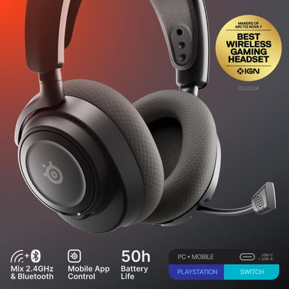 SteelSeries Arctis Nova 7 Wireless Gen 2 Gaming Headset - Real-Time App Control, 50+ HR Play, Neodymium Drivers, Mix 2.4GHz/Bluetooth, PC, PS5, PS4, Switch 1/2, Mobile - Black - color: Black, style: PC | PlayStation