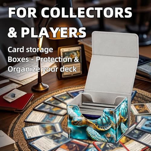 Trading Card Storage Box, Holds 100+ for MTG Cards, PU Leather with Magnetic Closure, Golden Blue Sea Turtle Fantasy Durable Deck Box for Magic the Gathering, Trading Card Games - color: Golden Blue Sea Turtle Fantasy