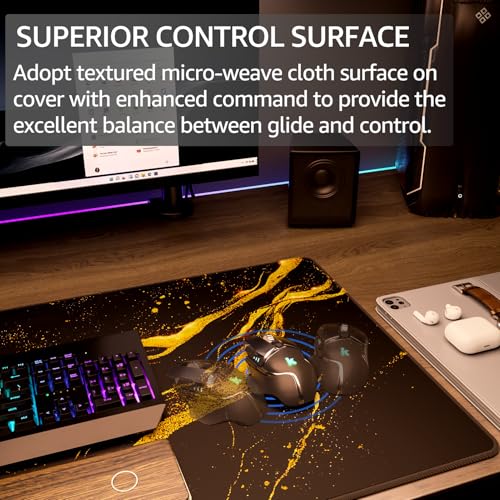 KTRIO Large Gaming Mouse Pad, Desk Mat, 31.5 x 15.7 in Black Gold, XXL | Smooth Micro-Weave Surface, Artistic Pattern Design, Non-Slip Rubber Base, Durable Stitched Edges, Office & Home Use - color: Black Gold, size: 31.5l X 15.7w Inches