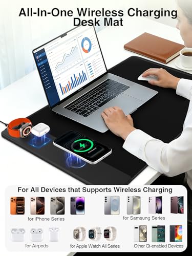 Mouse Pad with Magnetic Wireless Charging, Large Desk Mat, Non-Slip Mouse Mat, Keyboard Pad for Gaming, Desk, Office, PC - color: Black-Magnetic 3-Charging-31.5"x15.8"