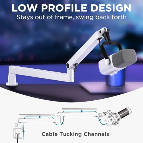 InnoGear Low Profile Mic Arm Boom Arm Microphone Stand Desk Mount, White | Multiple Adapters, 3.3 lb Weight Capacity, Fit Blue Yeit Nano, Vibration Resistant, Adjustable Angle - color: White, style: Low Profile Mic Arm