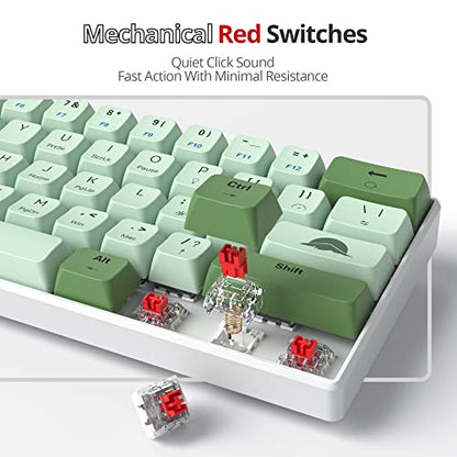 60% Mechanical Keyboard Wired Linear Red Switch RGB Backlight | 60 Percent 61-keys Compact Layout Gaming Keyboard TKL Ultra-Compact Mini RGB Backlit - color: 61 Matcha/Red Switch