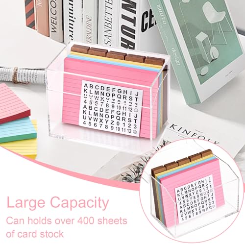 4x6 Inch Acrylic Index Card Box Index Card Holder Clear Flash Card Holder Recipe Card Holder Business Card Organizer 150 Index Cards 30 Kraft Dividers A to Z Stickers For Hold 400 Tab Letter Note