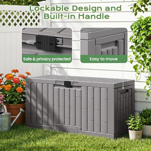 Jocoevol Deck Box 60 Gal, UV Resistant & Waterproof Outdoor Storage Box with Lock, Easy Assemble Storage Bins Container for Pool Patio Garden - size: 60Gal