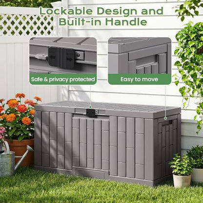 Jocoevol Deck Box 60 Gal, UV Resistant & Waterproof Outdoor Storage Box with Lock, Easy Assemble Storage Bins Container for Pool Patio Garden - size: 60Gal