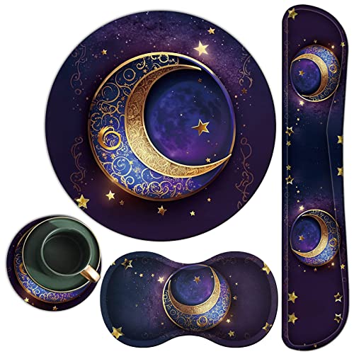 Mouse Pad + Keyboard Wrist Rest + Mouse Wrist Rest Support Set + Coaster, Ergonomic Memory Foam Mouse and Keyboard Pad Set for Laptop Computer Office Home Working Gaming - Galaxy Moon Star - color: Galaxy Moon Star