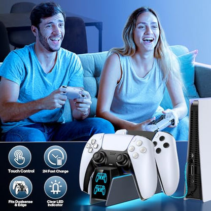 Controller Charger Station Compatible with Play 5 Faceplates Edge & Dual Controller, 9 Lightings P 5 Accessories Charging Station, P 5 Dock Stand with LED Indicator & On-Off Switch, Gray - color: Gray