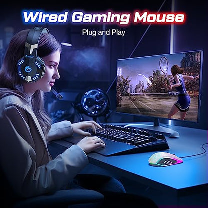 VersionTECH. Wired Gaming Mouse, Computer Mouse Ergonomic Mice with 7 LED Lights RGB Backlit, 6 Programmable Buttons, 4 Adjustable DPI for Laptop PC Gamer Desktop Chromebook Mac Games-White - color: white
