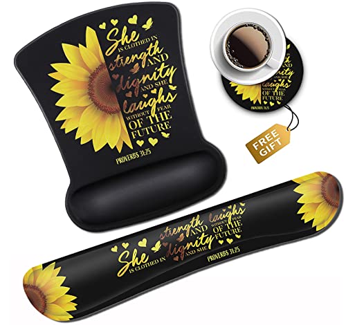 Mouse Pad Keyboard Wrist Rest Coaster, Mouse Support Set Ergonomic Memory Foam Mouse and Keyboard Pad Set for Laptop Computer Office Home Working Gaming, Sunflower Christian Bible Verse Black pad - color: Jv-mouse Pad-3