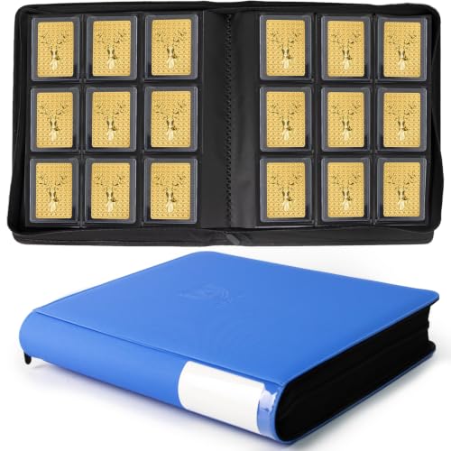 Toploader Binder, Holds 360 Toploaders, Top Loader Binder with 9 Pockets for 3" x 4" Rigid Cards, Double-Sided Pockets Card Binder Top Loader for Trading Cards or Sports Cards (blue) - color: blue