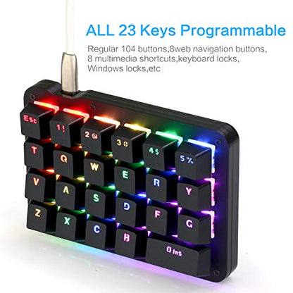 Koolertron One Handed Macro Mechanical Keyboard, RGB LED Backlit Portable Mini One-Handed Mechanical Gaming Keypad 23 Fully Programmable Keys Blue Switches - style: 23 Keys/RGB Backlit/Blue switches