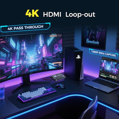 4K HDMI Capture Card for Streaming & Gaming, USB 3.0 Audio Video Capture Device 1080P 60FPS, Low Latency, HDMI Loop Out, Capture Card for PS5, Xbox, Nintendo Switch, PC, Mac, OBS - MSP231 - color: Black-4k YUY2