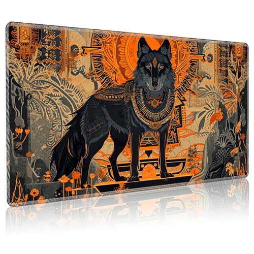 Playmat for MTG, 24 x 14 inches Game Play Mat for MTG TCG and Other Card Games, Trading Card Game Play Mat Desk Mats with Stitched Edges Non-Slip Base, Cool Wolf - color: Cool Wolf, size: Regular