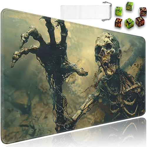 for MTG Playmat + Drawstring Travel Pouch + 6 Dice Counter, for Tabletop Trading Card Game Playmats or Mouse Pad, Anti-Slip Rubber 24 x 14 in, Skeleton Dark for TCG Playmat (No with Zone) - color: JV-Playmat-6-1-E133