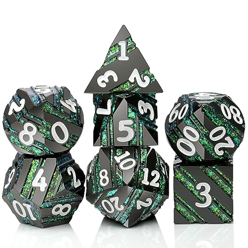 Stripe D&D Dice,DNDND Metallic Glitter Stripes Dice with Gift Metal Box for Dungeons and Dragons Tabletop Game (Green Stripes) - color: Stripe Green and Black