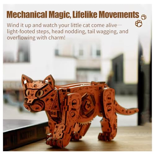 3D Wooden Puzzle for Adults, Mechanical Cat Wooden Model Kits to Build, 236PCS DIY Assembly Pet Jigsaw Puzzle Animal Brain Teaser, Building Toy Gift, KIT Version - color: Orange