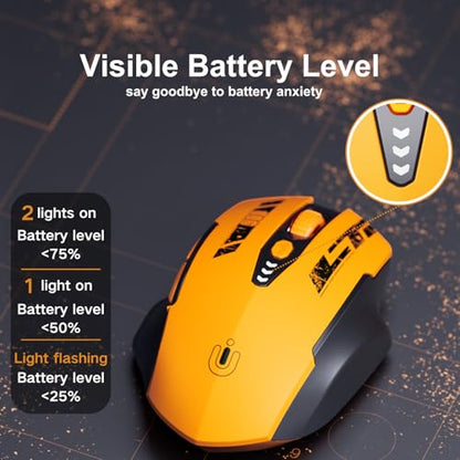 Uineer Wireless Mouse, 2.4GHz Rechargeable Computer Mouse, Battery Display | Stable 2.4GHz USB-A connection, rechargeable battery display and 4 adjustable DPI levels. - color: matte yellow