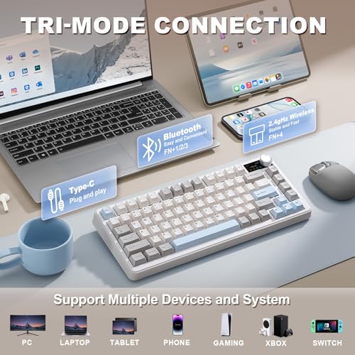 YUNZII B75 PRO MAX QMK/VIA Wireless Mechanical Keyboard | 75% Layout with Screen and Knob, Custom Hot Swap, Gasket, Creamy Switches, for Win/Mac (Beige,Cocoa Cream V2 Switch) - color: Beige, size: Cocoa Cream V2 Switch