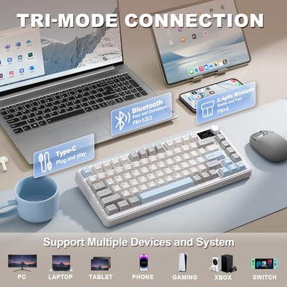 YUNZII B75 PRO MAX QMK/VIA Wireless Mechanical Keyboard | 75% Layout with Screen and Knob, Custom Hot Swap, Gasket, Creamy Switches, for Win/Mac (Beige,Candy Switch) - color: Beige, size: Candy Switch