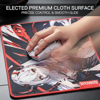 Redragon EISA P047S Anime Gaming Mouse Pad - Smooth Spandex Surface, Anti-Slip Rubber Base, Spill-Resistant, Durable 3mm Thick Design, 13 x 10 inches, Black - color: Black, size: 13L x 10W inches