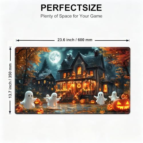 for MTG Playmat, Custom Trading Card Game Mat 23.6 x 13.7 in | Ghostly Pumpkin House Premium Non-Slip Rubber Base, Water-Resistant & Stitched Edges, Personalized High-Definition Art - color: Ghostly Pumpkin House, size: 24" x 14" Regular