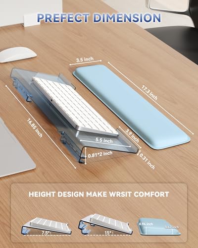 Laborio Computer Keyboard Stand for Desktop, Ergonomic Keyboard Wrist Rest 2-Level Height Adjustment, Non-Slip Key Board Riser Pad for Office, Gaming, and Home Desks - color: Blue