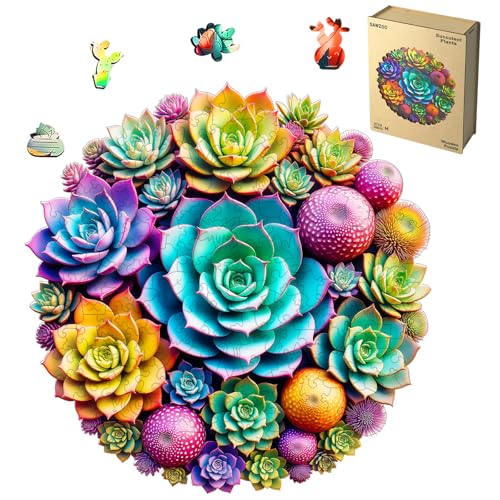 Wooden Puzzles for Adults, Succulent Plants 200 Piece Unique Shaped Wood Puzzle, Creative Wooden Jigsaw Puzzle Gift, Family Game, Wall Art Decor, 11 x 11 Inch - color: Succulent Plants, size: 200PCS