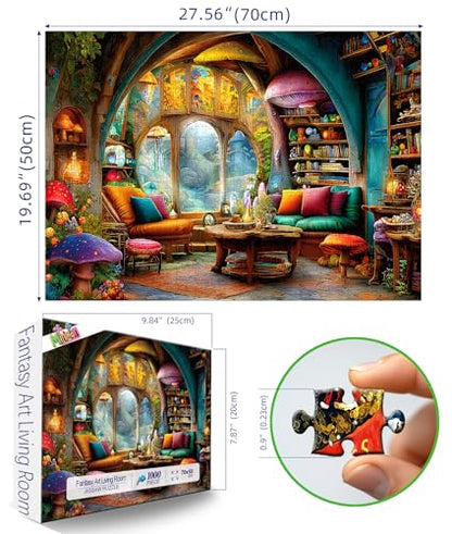 MINIWAN 1000 Piece Fantasy Art Enchanted Mushroom Jigsaw Puzzle | 27.5"x19.7", Letters on Back, Reference Poster Included, For Adults & Seniors - color: Enchanted Treehouse