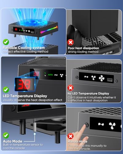[LED Display] Auto Cooling Fan for Xbox Series X with 9 RGB Light Modes | Cooling System Adjustable by Temperature for Xbox Series X Console, Cooler & Light Switch, Headset Hook, USB Port