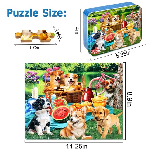 LELEMON Puzzles for Kids Ages 4-6,Dogs 100 Piece Puzzles for Kids Ages 4-8 in a Metal Box,Educational Jigsaw Puzzles 100 Piece Puzzle Games Puzzle Toys for Girls and Boys - color: Dogs