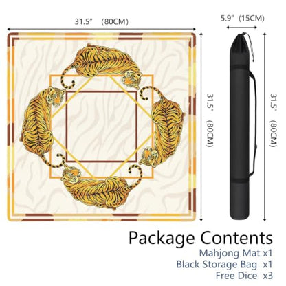 Golden Leopard Mahjong Mat for Table, 31.5 * 31.5in Anti Slip American Mahjong Mats, Noise Reduction, Neoprene Mah Jongg Mat, Mahjong Supply Gift for Poker Board Tile Games Table Mats, Tiger - color: Tiger
