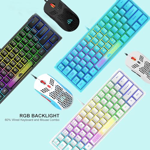 60% Gaming Keyboard and Mouse Combo Samll Mini RGB Backlight Mechanical Feeling and Honeycomb Optical Mouse, Mouse pad for Gamers and Typists - color: Blue