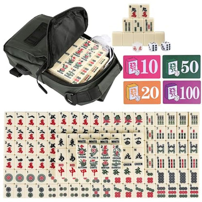Chinese Small Mahjong Set, 144 Numbered Melamine 1.17" Size Tiles(Creamy White) and 8 Blank Tiles, with Carrying Travel Bag, English Instruction, Pro Complete Mahjongg Game Set (Majiang) - color: White, size: 1.17 in