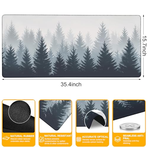 Misty Pine Forest Large Mouse Pad Gaming Keyboard Desk Pad Extended Mouse Mat Non-Slip Rubber Base with Stitched Edges for Office Game Home XXL 35.4"X 15.7" - color: Abstract Rainbow Paw Print