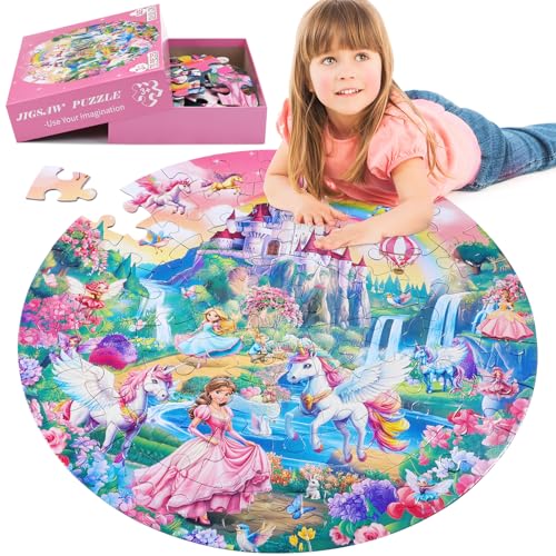 Civaner 70 Pieces Floor Puzzles Round Large Puzzles for Kids Ages 3-5 5-8 Jumbo Jigsaw Puzzle Educational Gifts for Toddlers Girls Boys Baby Shower Holiday Birthday(Unicorn) - style: Unicorn