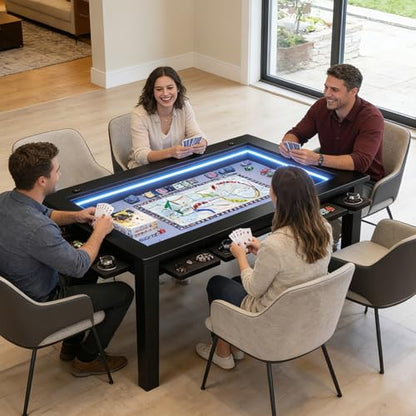 Board Game Table with Adjustable Led Lights Gaming Table with Removable Top | 53.7in x 30.7in Play Area Dining/Gaming Table with Charge Station, Play Mat, 6 Cup Holders & Trays (Black)
