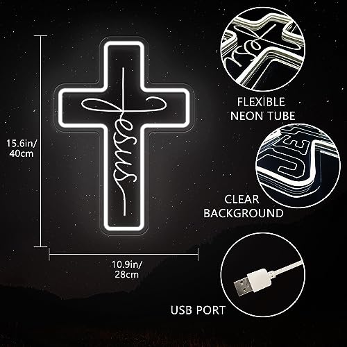 Jesus Cross Neon Signs, Dimmable LED Neon Lights for Wall Decor Bedroom Home Room Party Decor, Light Up Sign for Wedding Christmas Easter Celebrations New Year Gifts - style: Cross White
